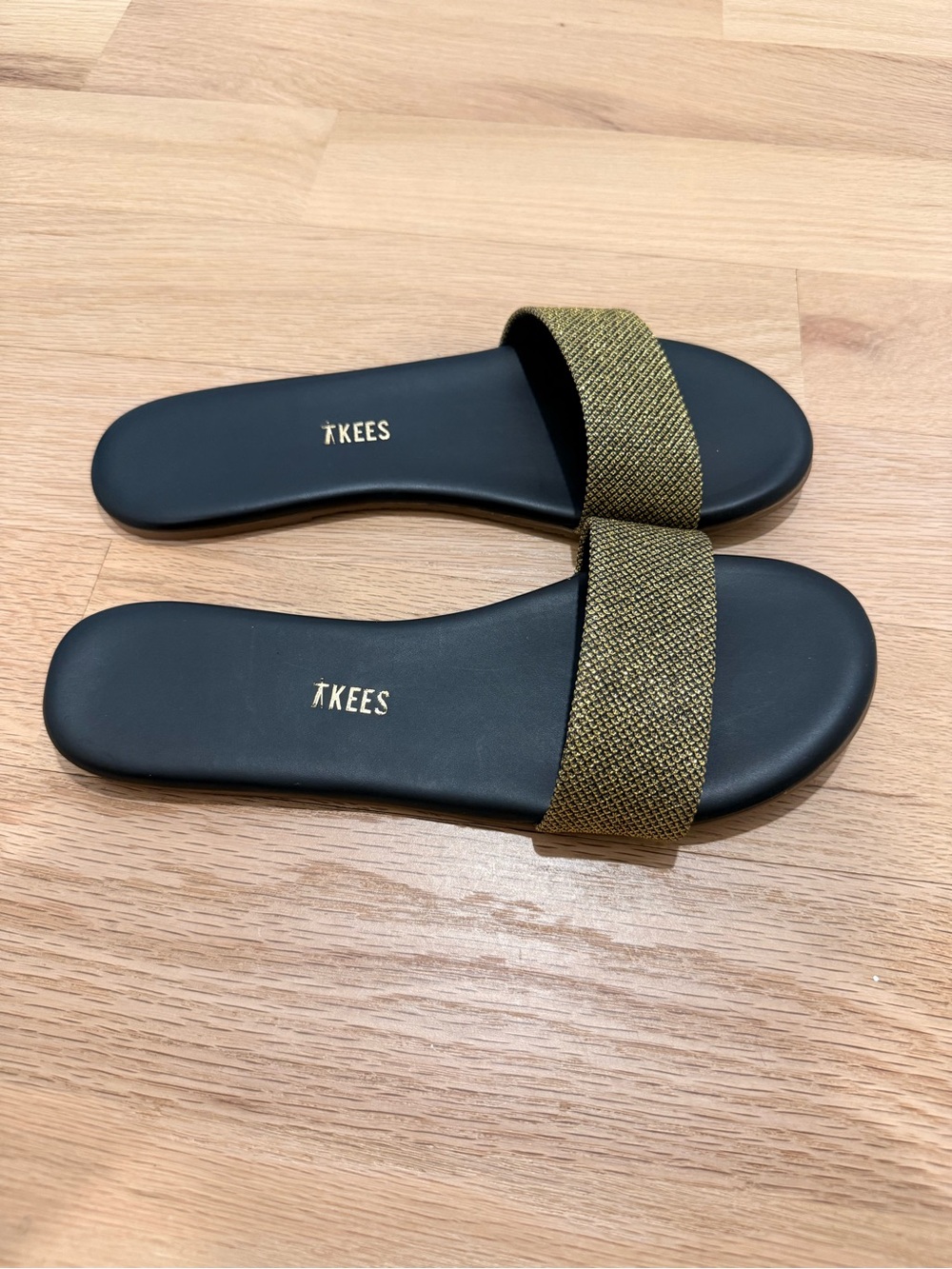 TKEES Metallic Gold Strap Slide Sandal - BRAND NEW